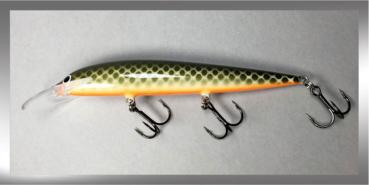 Karikko Wobbler, Länge: 13 cm, Farbe: Green Nature Snake 157, schwimmend, von Suomen Uistin The Finnish Lure Company (Jarmo Rapala)